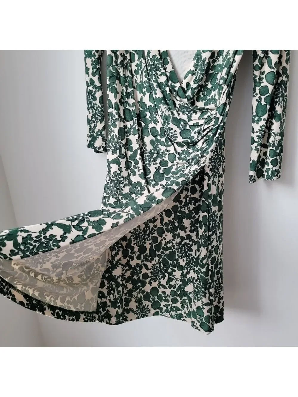 TORY BURCH Michele Vine Jersey Draped Dress Green Cream Size Medium
